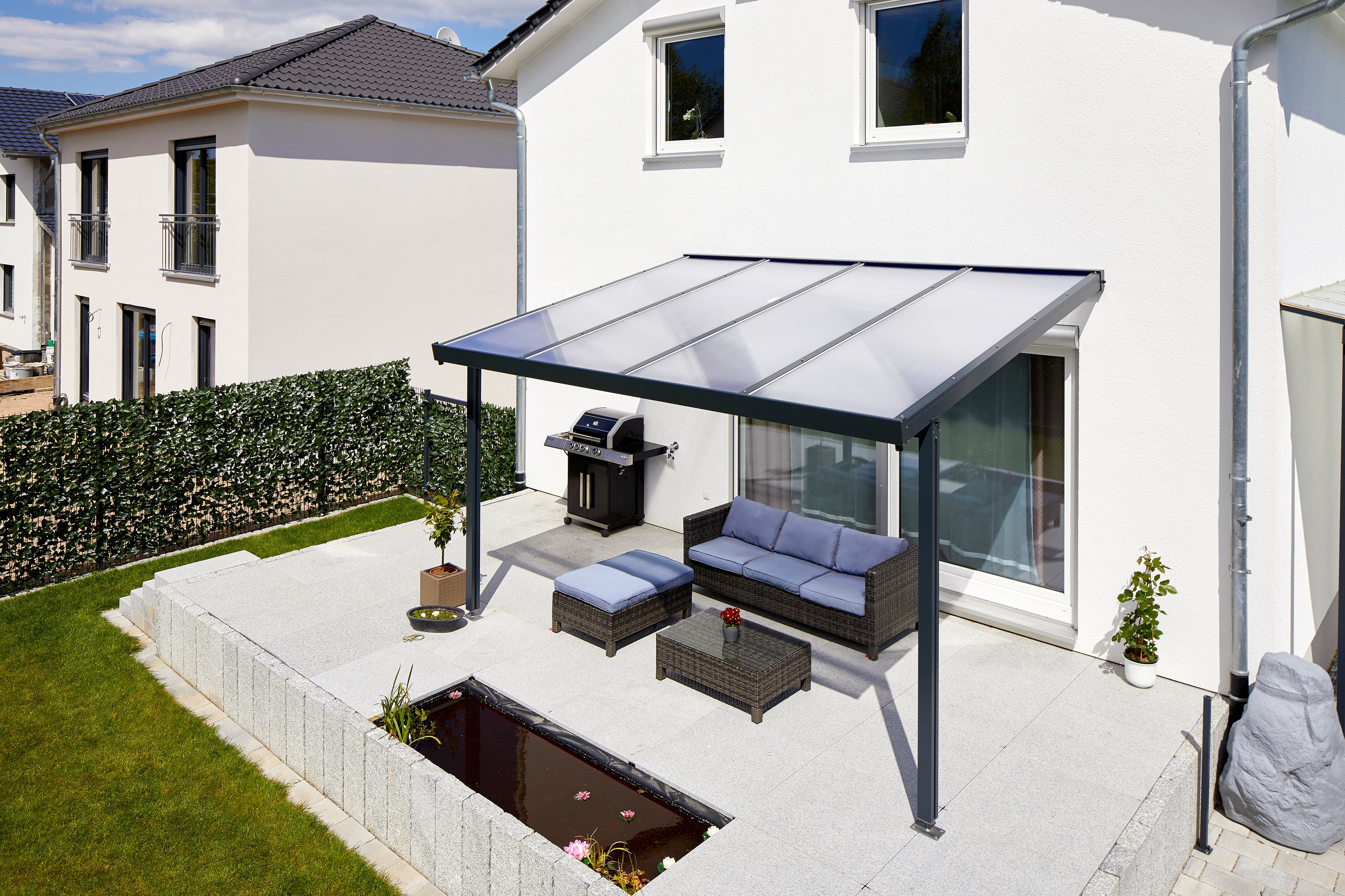Terrassendach Premium anthrazit - 4102 x 3060 mm - Polycarbonat Stegplatten 16 mm klar