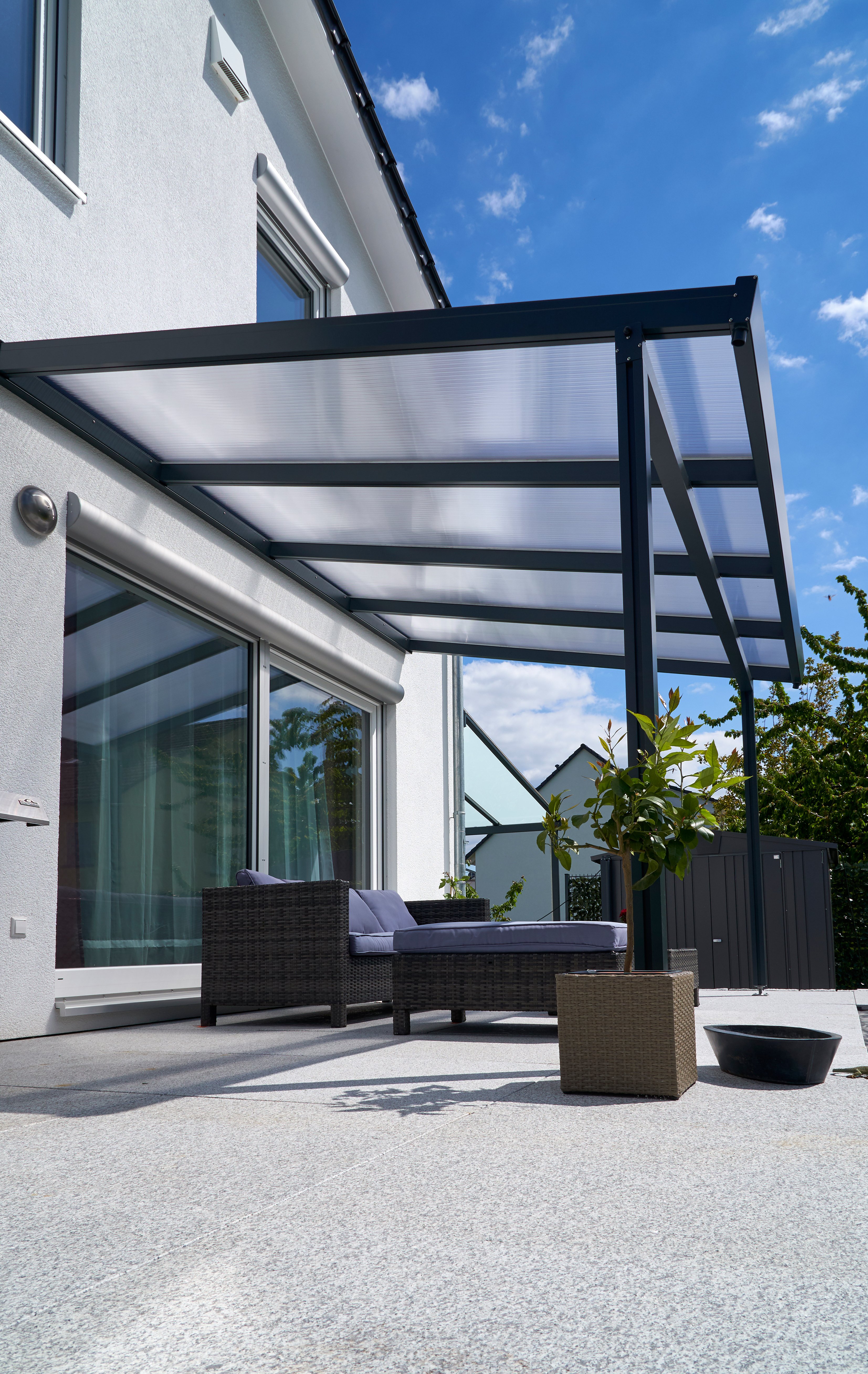 Terrassendach Premium anthrazit - 4102 x 3060 mm - Polycarbonat Stegplatten 16 mm klar