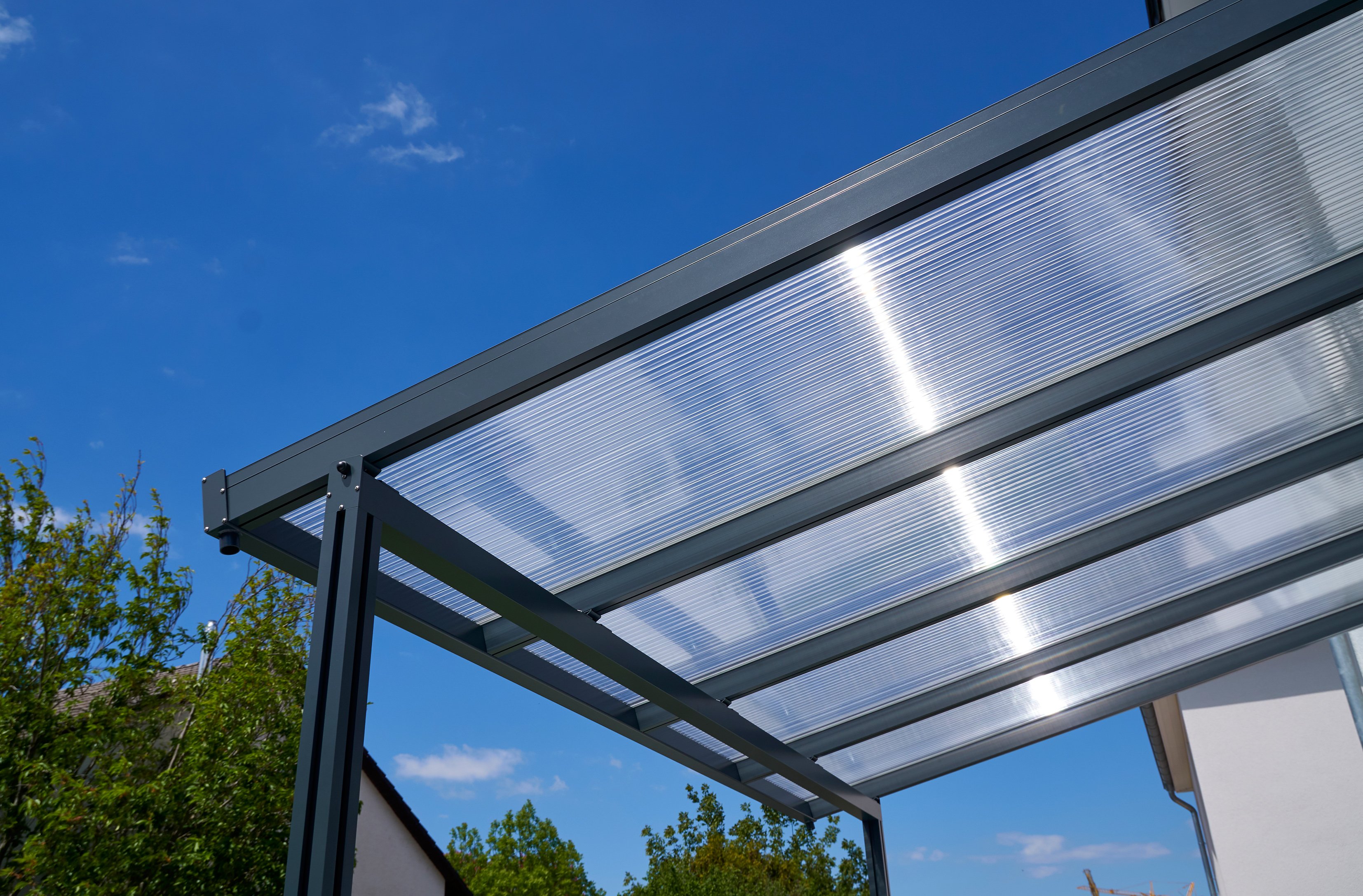Terrassendach Premium anthrazit - 4102 x 3060 mm - Polycarbonat Stegplatten 16 mm klar