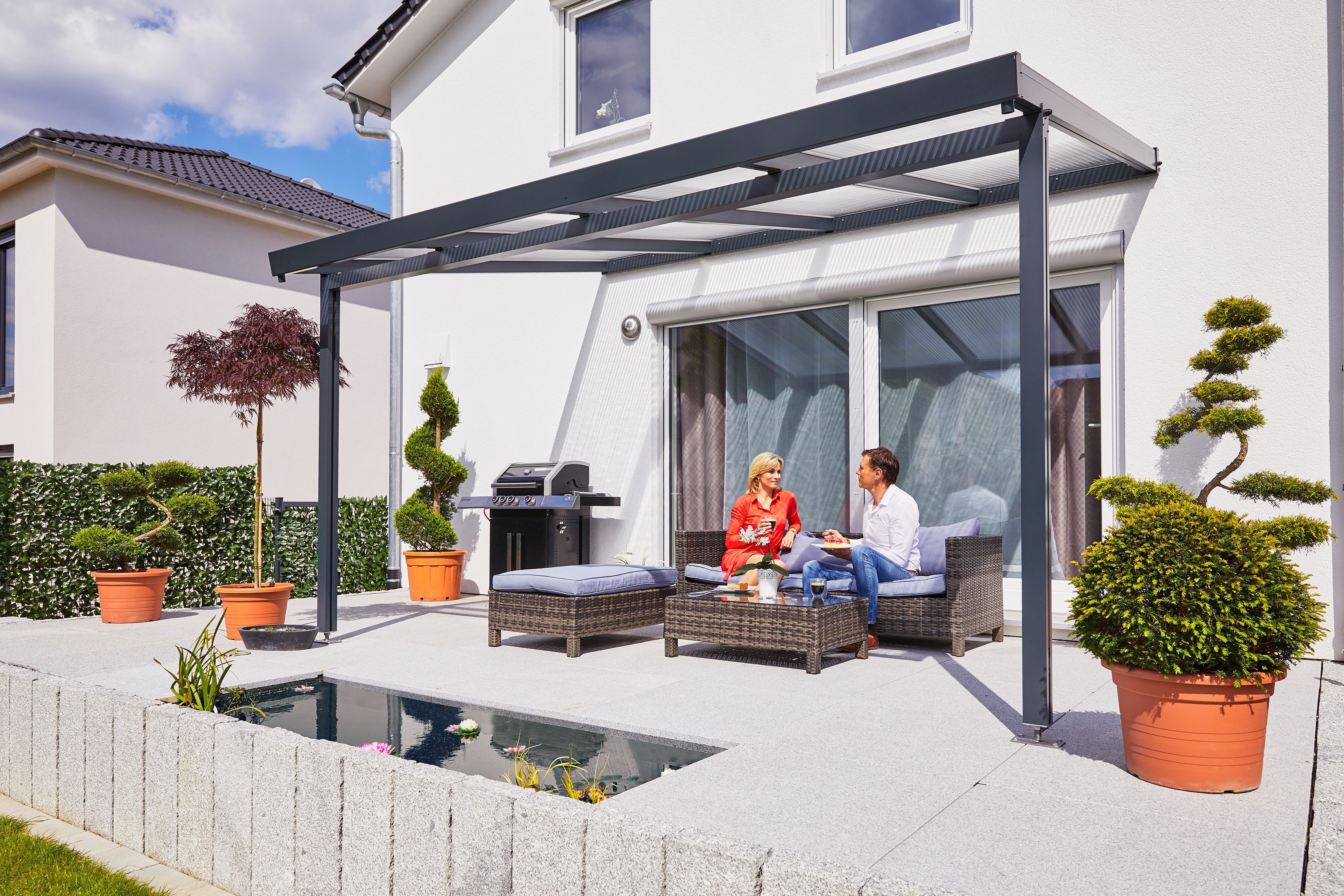 Terrassendach Premium anthrazit - 4102 x 3060 mm - Polycarbonat Stegplatten 16 mm klar