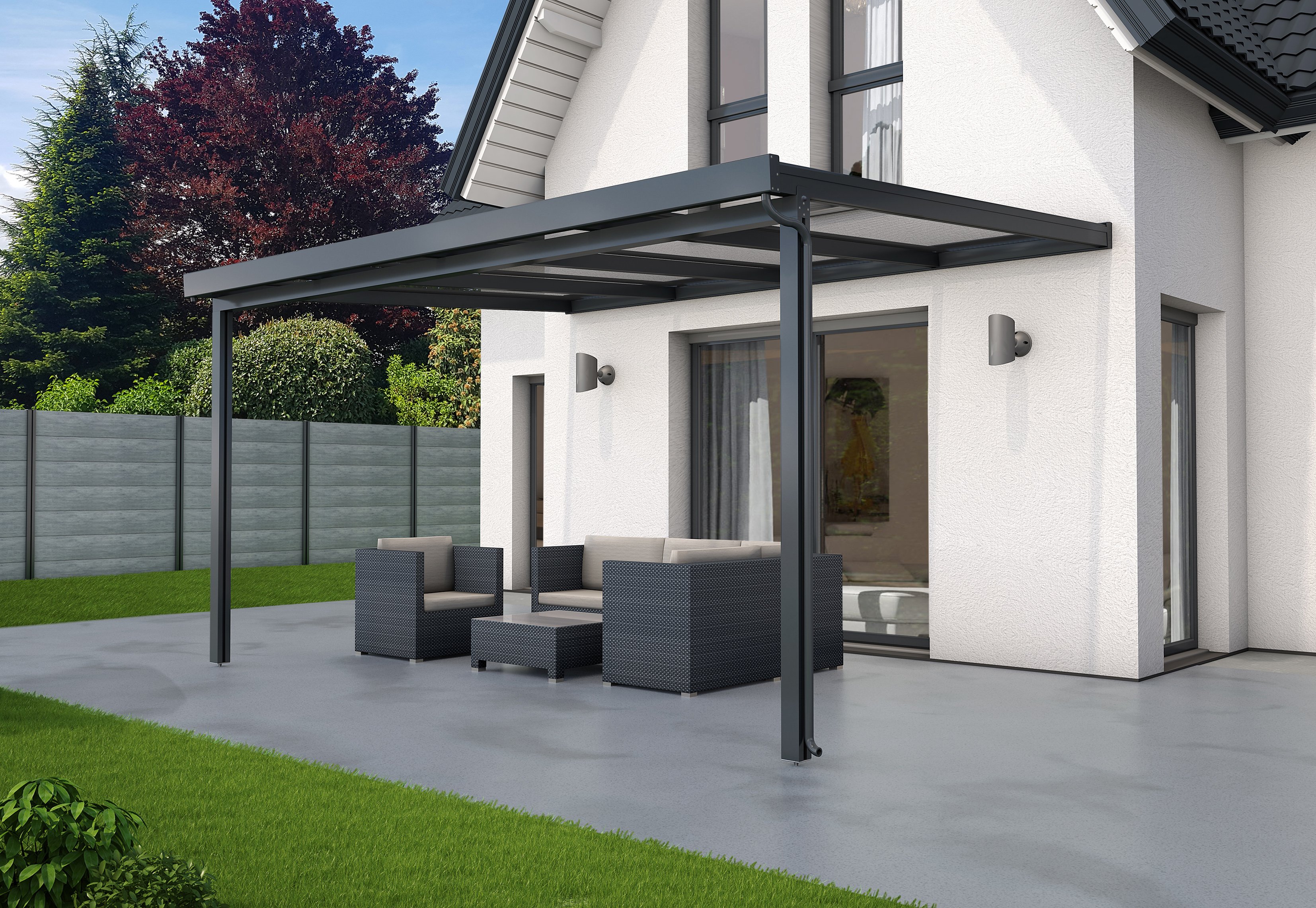 Terrassendach Premium anthrazit - 4102 x 3060 mm - Polycarbonat Stegplatten 16 mm klar