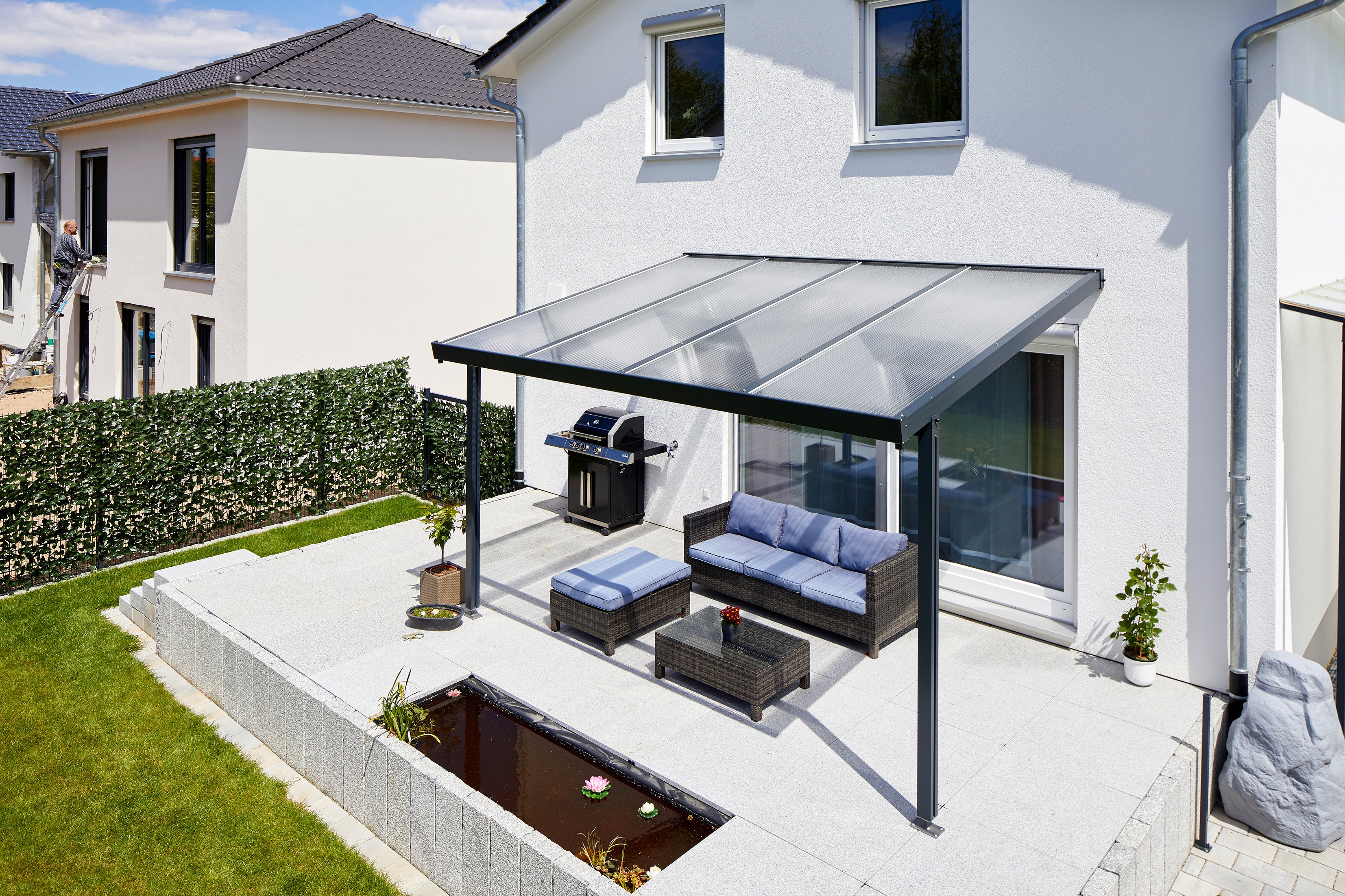 Terrassendach Premium anthrazit - 4102 x 3060 mm - Polycarbonat Stegplatten 16 mm klar