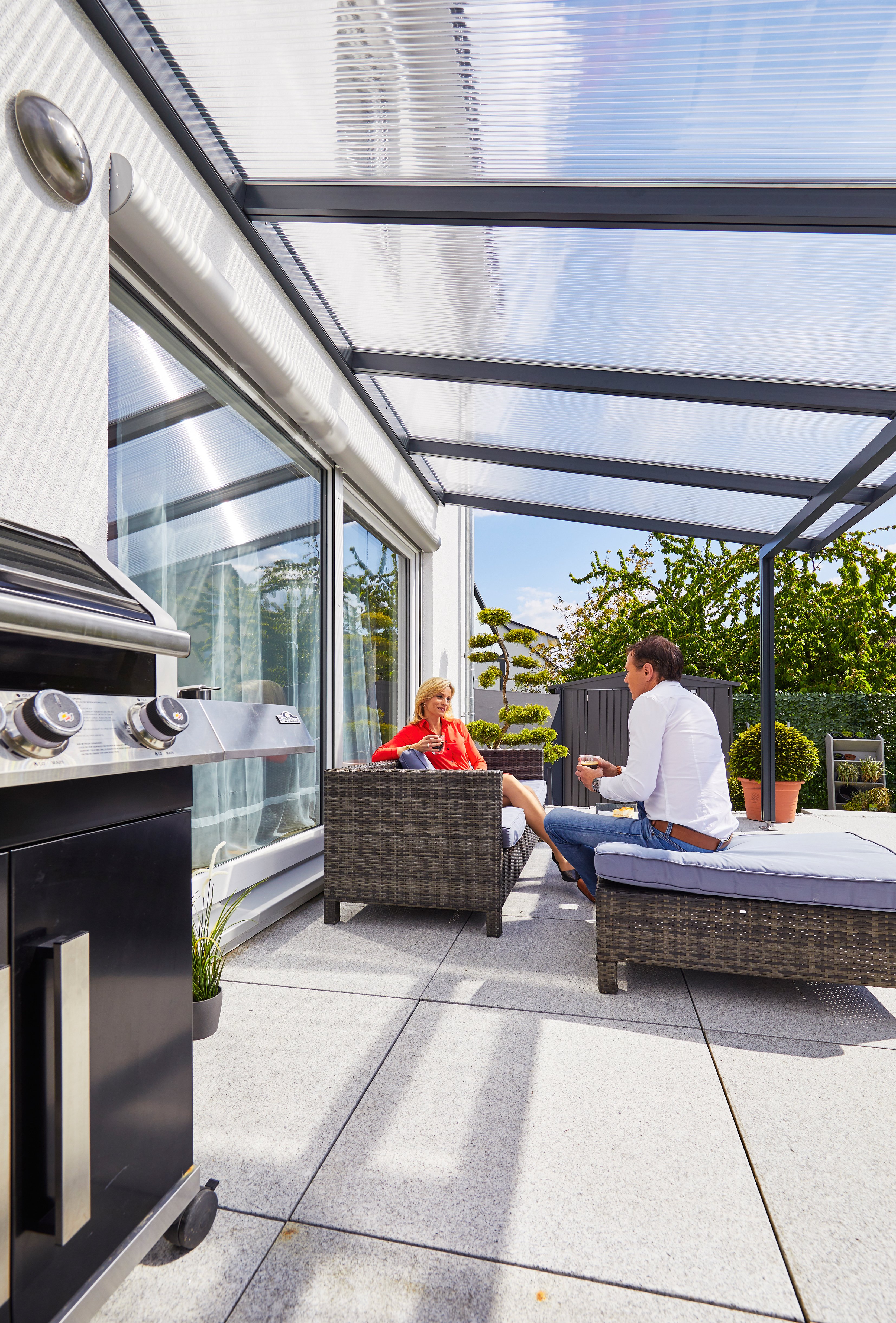 Terrassendach Premium anthrazit - 4102 x 3060 mm - Polycarbonat Stegplatten 16 mm klar