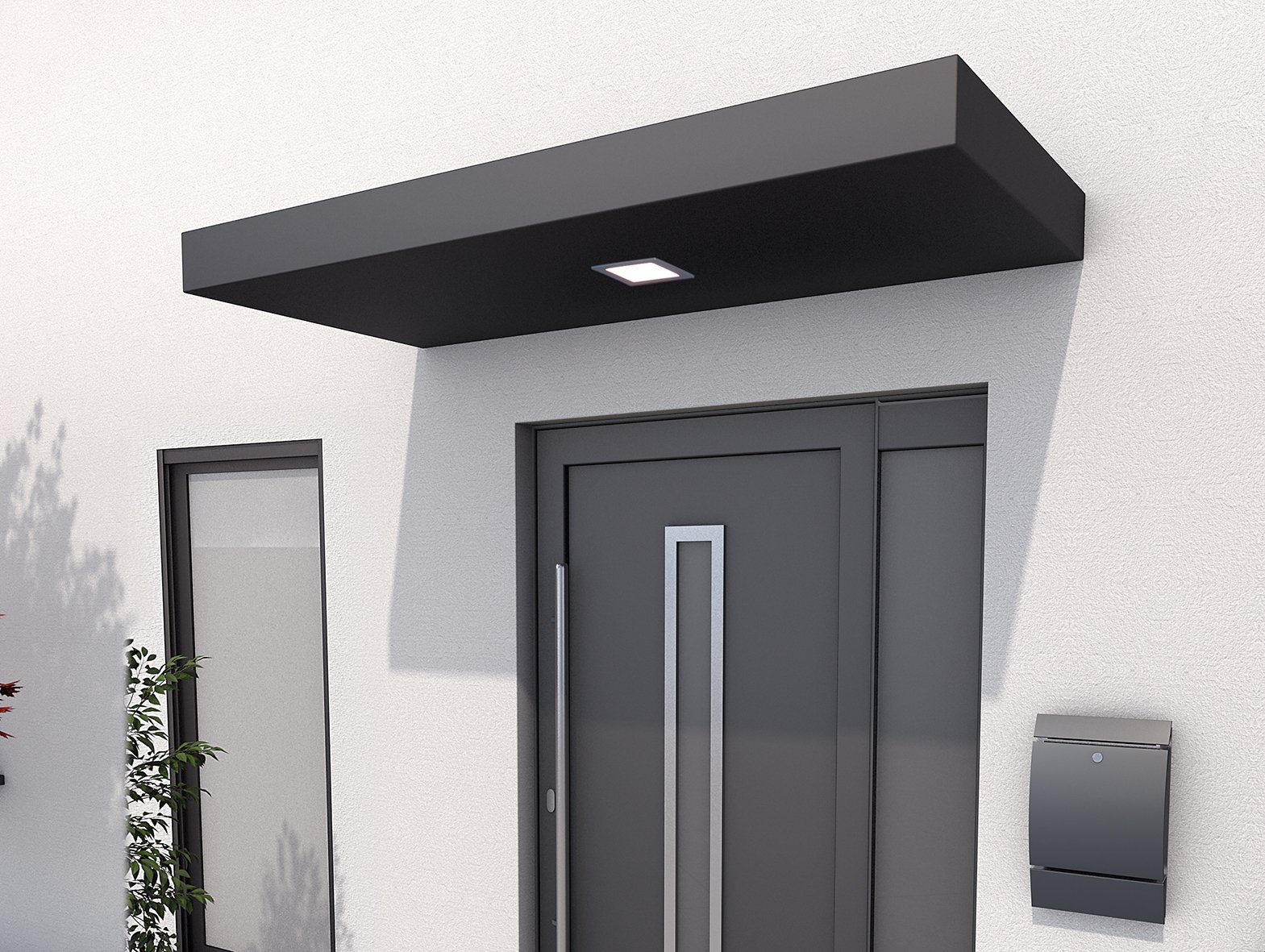 Rechteckvordach BS 200 x 90 - RAL 7023 Betongrau