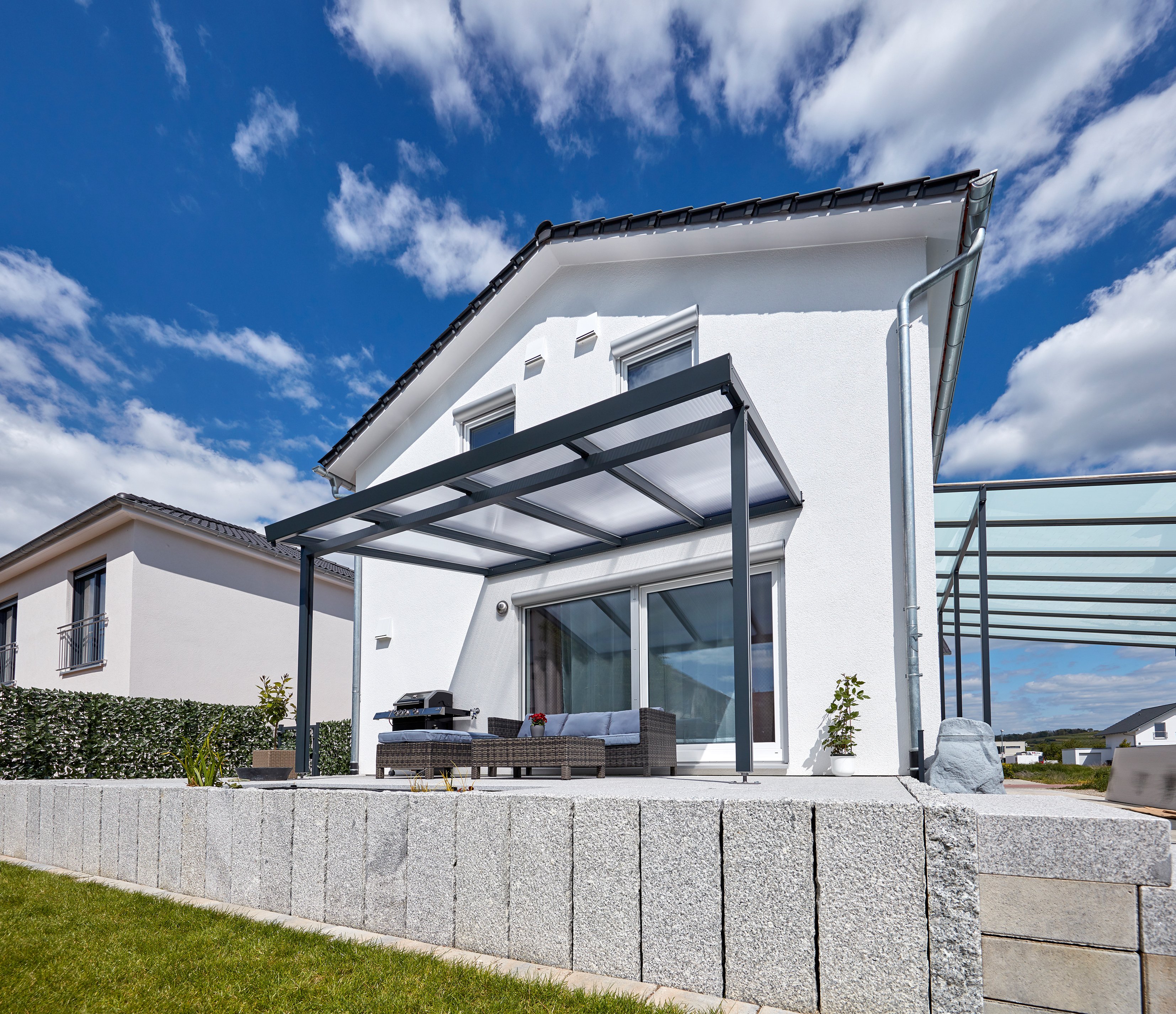 Terrassendach Premium anthrazit - 4102 x 3060 mm - Polycarbonat Stegplatten 16 mm klar