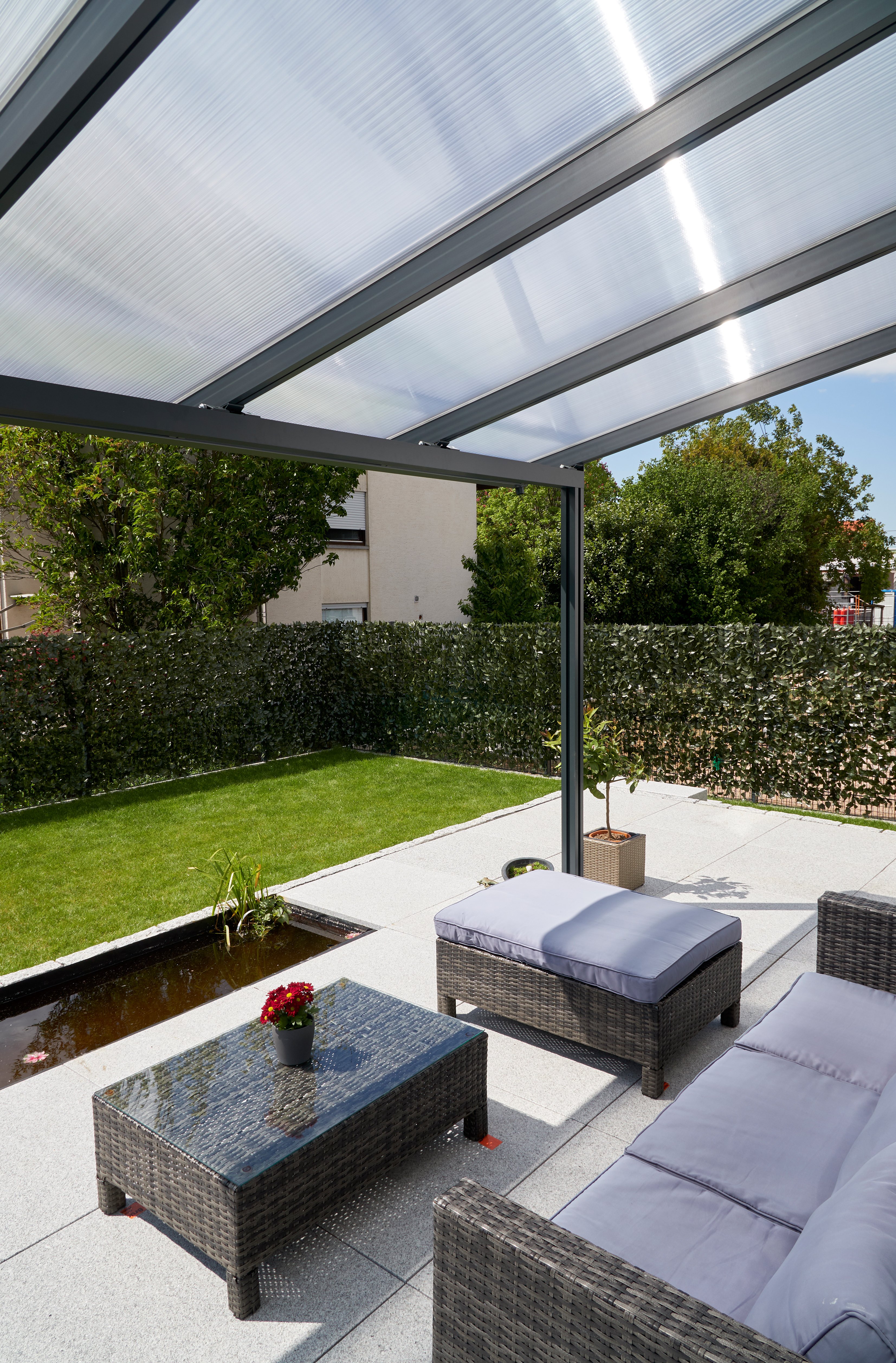 Terrassendach Premium anthrazit - 4102 x 3060 mm - Polycarbonat Stegplatten 16 mm klar